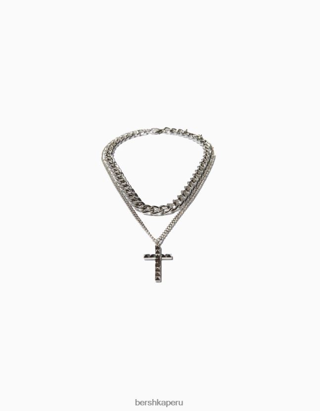 plata Bershka hombres collar con una cruz 806J6B3682