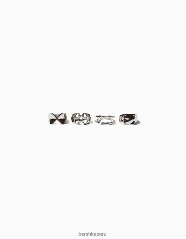 plata Bershka hombres juego de 4 anillos 806J6B3651