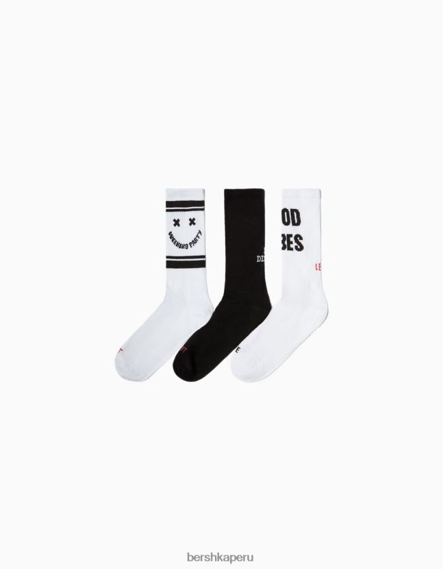 blanco Bershka hombres juego de 3 calcetines estampados 806J6B3418