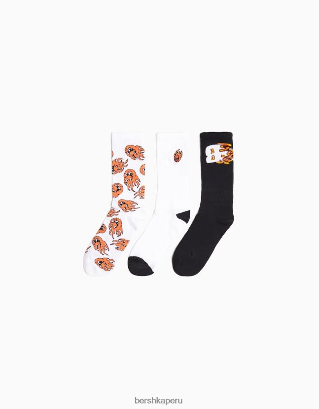 blanco Bershka hombres juego de 3 calcetines estampados 806J6B3426