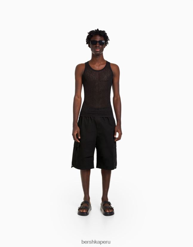 negro Bershka hombres bermudas de popelina paracaídas 806J6B3439