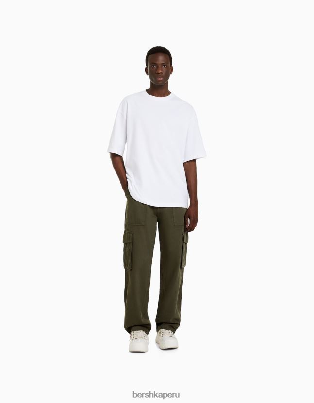 caqui Bershka hombres pantalones cargo anchos de algodón 806J6B3247