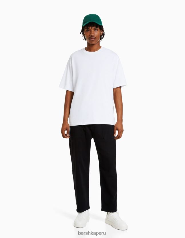 negro Bershka hombres pantalones anchos rústicos 806J6B3214