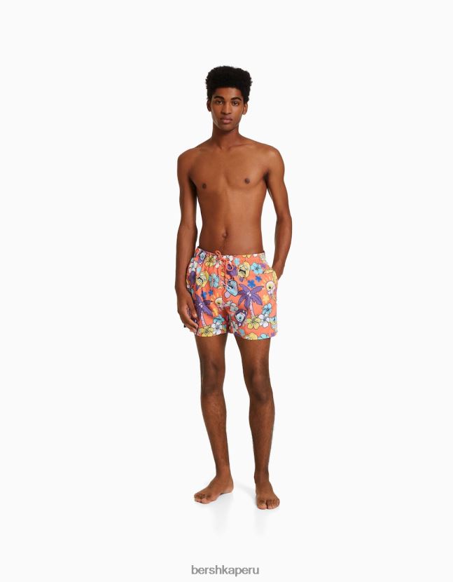 naranja Bershka hombres shorts de playa estampados 806J6B3386