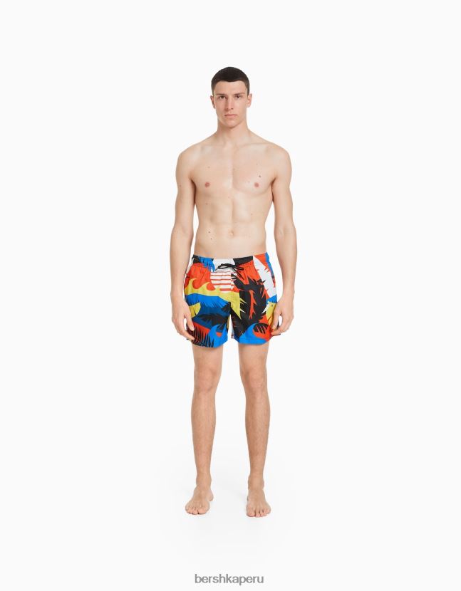 naranja Bershka hombres shorts de playa estampados 806J6B3397