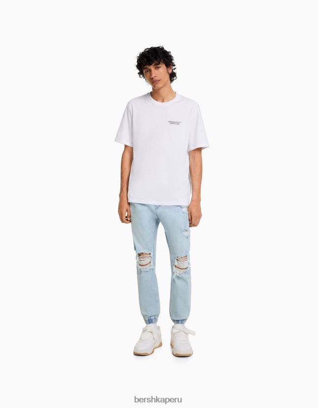 azul Bershka hombres vaqueros jogger rasgados 806J6B3137