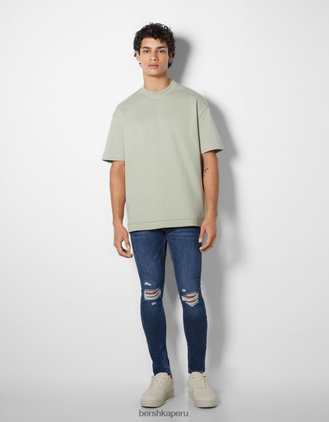 azul Bershka hombres vaqueros muy ajustados con rotos 806J6B3168