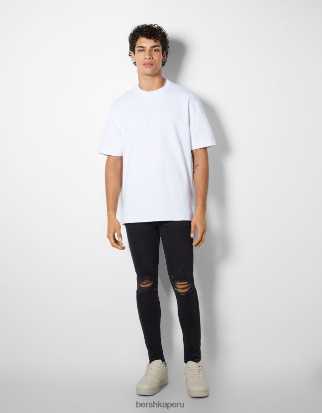 negro Bershka hombres vaqueros muy ajustados con rotos 806J6B3166