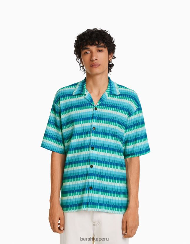 azul Bershka hombres camisa bowling con estampado retro 806J6B2911