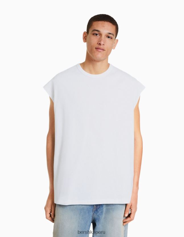 blanco Bershka hombres camiseta oversize sin mangas 806J6B2812