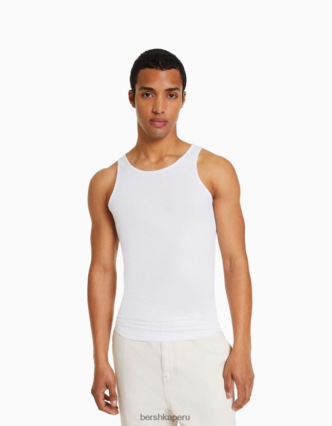 blanco Bershka hombres camiseta sin mangas de canalé 806J6B2666