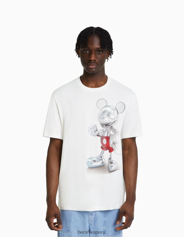 blanco Bershka hombres playera holgada con estampado de disney 806J6B2694