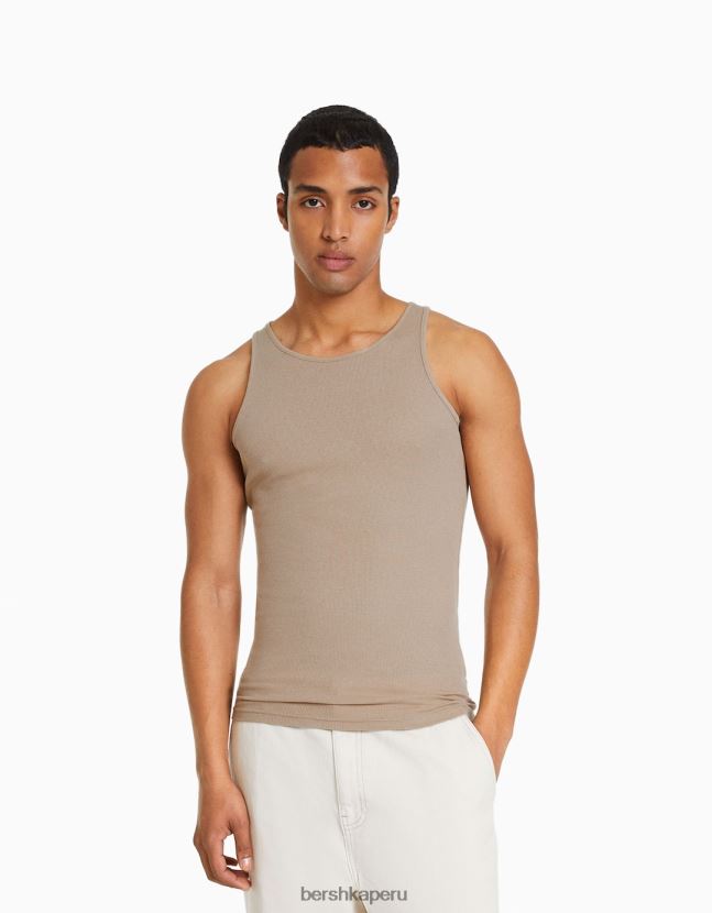 camello Bershka hombres camiseta sin mangas de canalé 806J6B2667