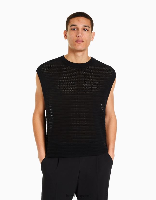 negro Bershka hombres chaleco de malla 806J6B3001