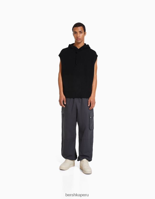 negro Bershka hombres chaleco de punto con capucha 806J6B3012