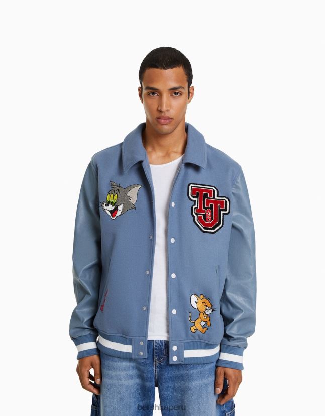 azul Bershka hombres chaqueta con parche de tom & jerry 806J6B3056