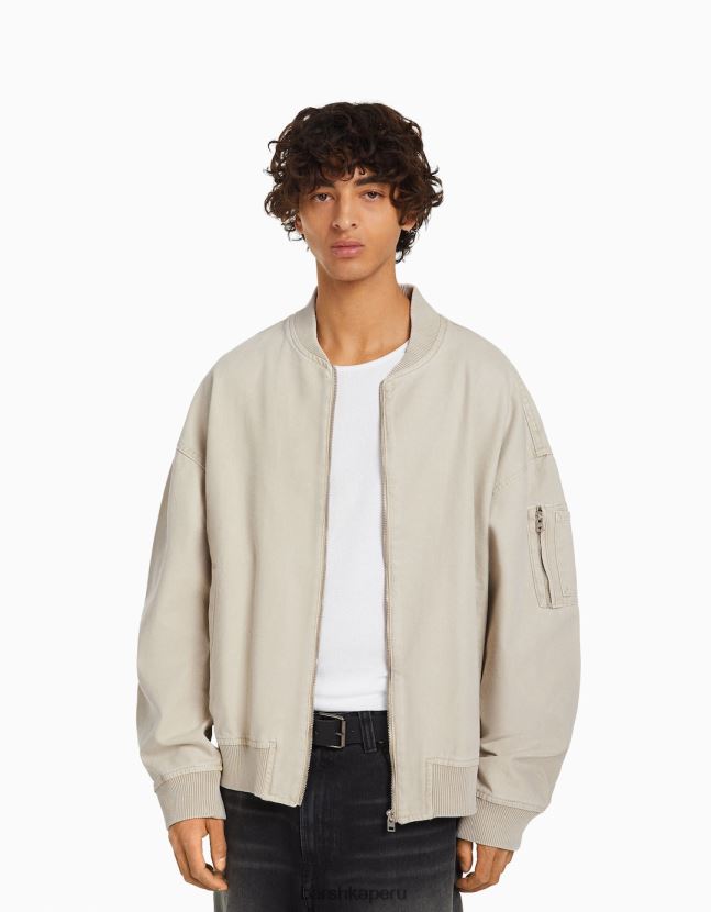 beige Bershka hombres chaqueta bomber de algodón 806J6B3104