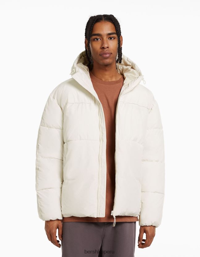 blanco Bershka hombres chaqueta acolchada con capucha 806J6B3087