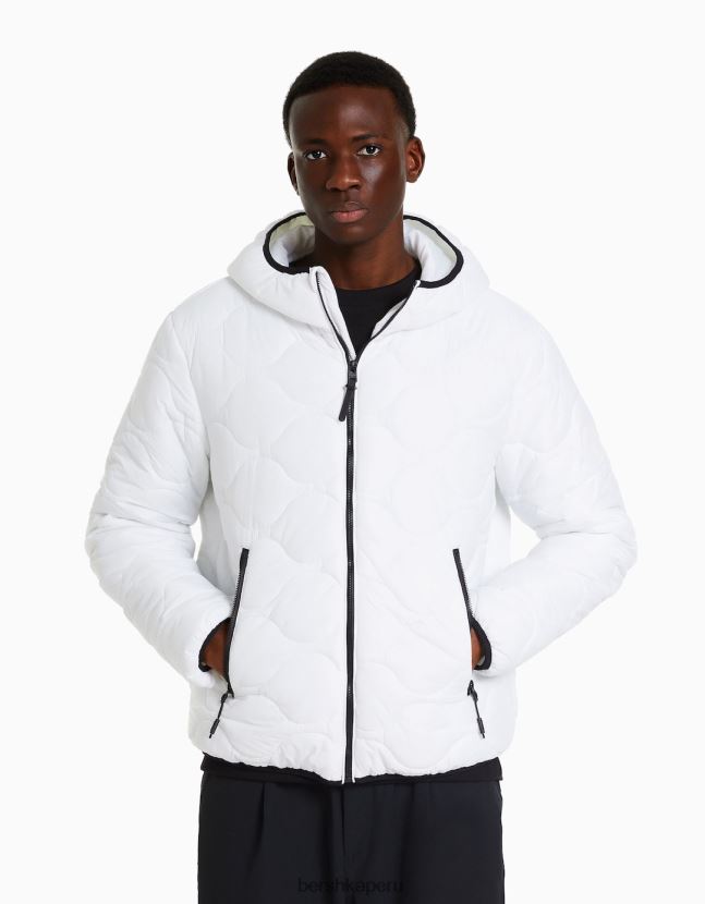 blanco Bershka hombres chaqueta acolchada ligera 806J6B3057