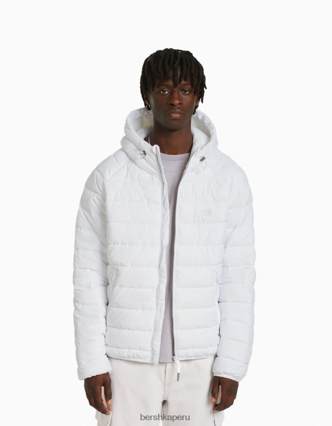 blanco Bershka hombres chaqueta acolchada ligera 806J6B3062