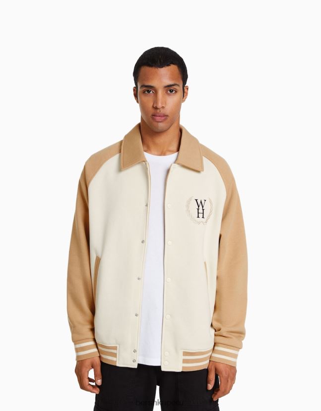 camello Bershka hombres chaqueta de tejido en contraste 806J6B3096