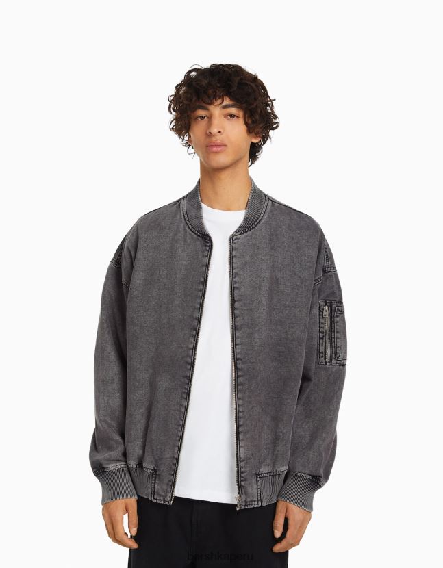 gris oscuro Bershka hombres chaqueta bomber de algodón 806J6B3103