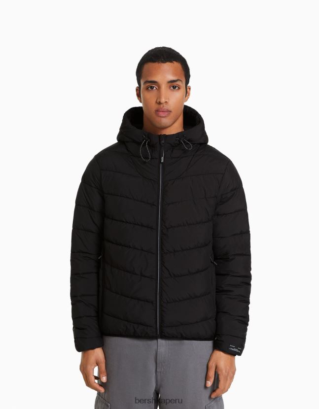 negro Bershka hombres chaqueta acolchada ligera 806J6B3081