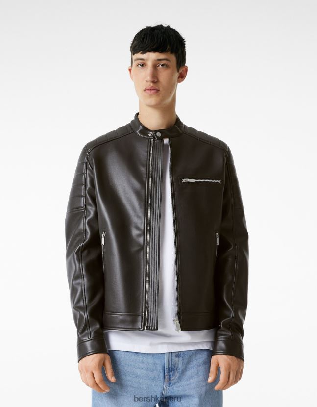 negro Bershka hombres chaqueta biker de piel sintética 806J6B3083