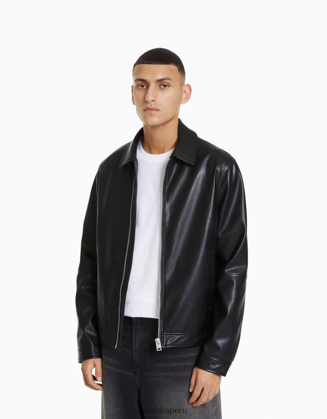 negro Bershka hombres chaqueta biker de piel sintética 806J6B3084