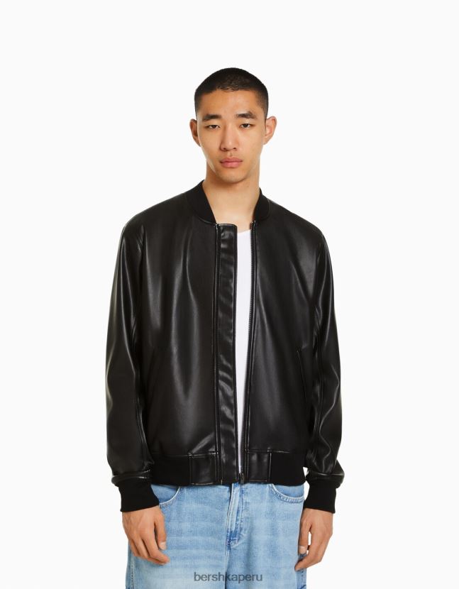 negro Bershka hombres chaqueta bomber de piel sintética 806J6B3064