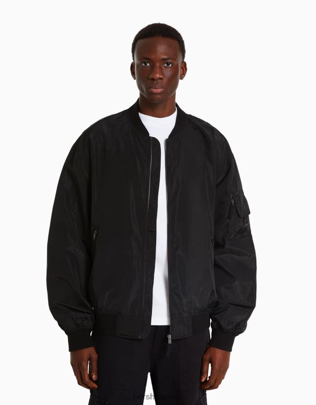 negro Bershka hombres chaqueta bomber ligera 806J6B3050