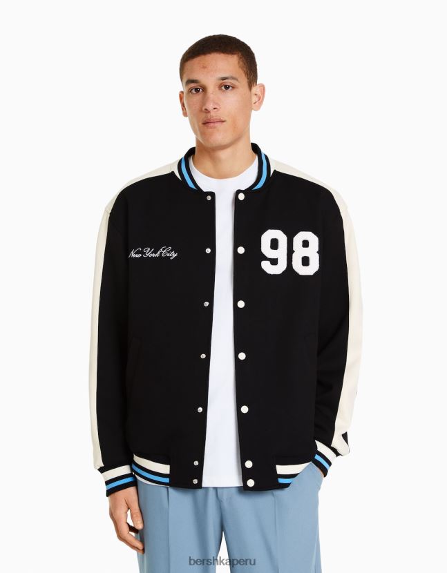 negro Bershka hombres chaqueta de antelina con parche 806J6B3095