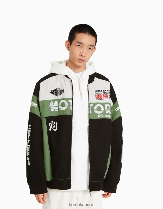 verde Bershka hombres chaqueta vaquera de carreras 806J6B3044