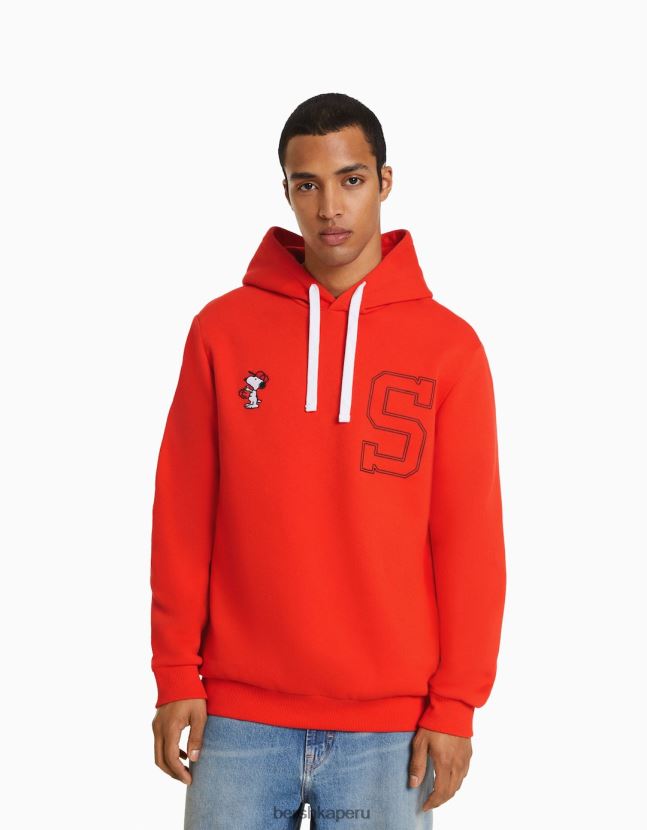 rojo Bershka hombres sudadera con bordado de snoopy 806J6B2961