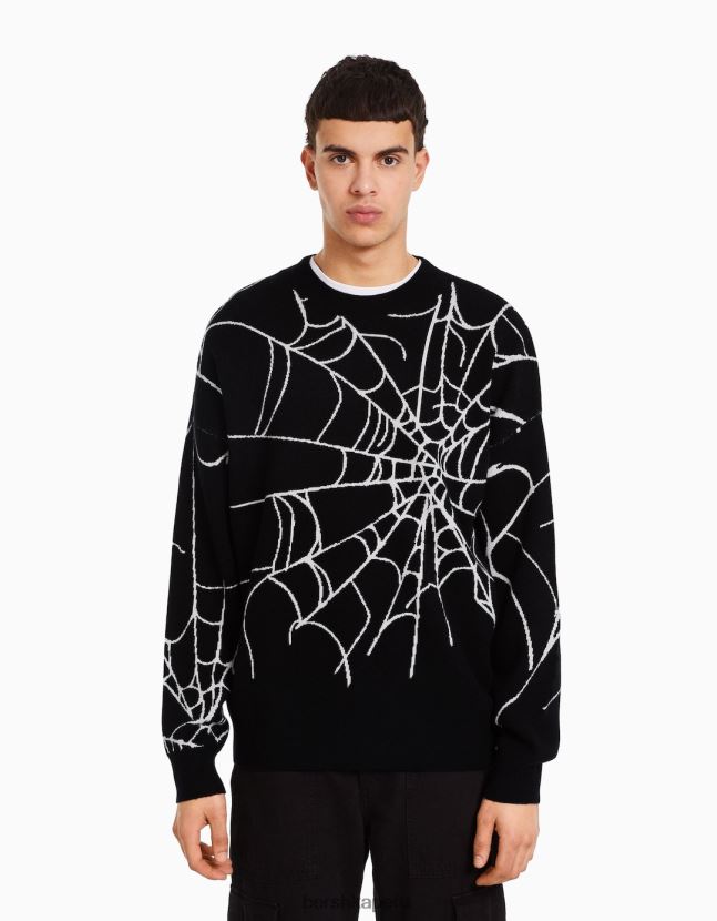 negro Bershka hombres suéter estampado 806J6B3015