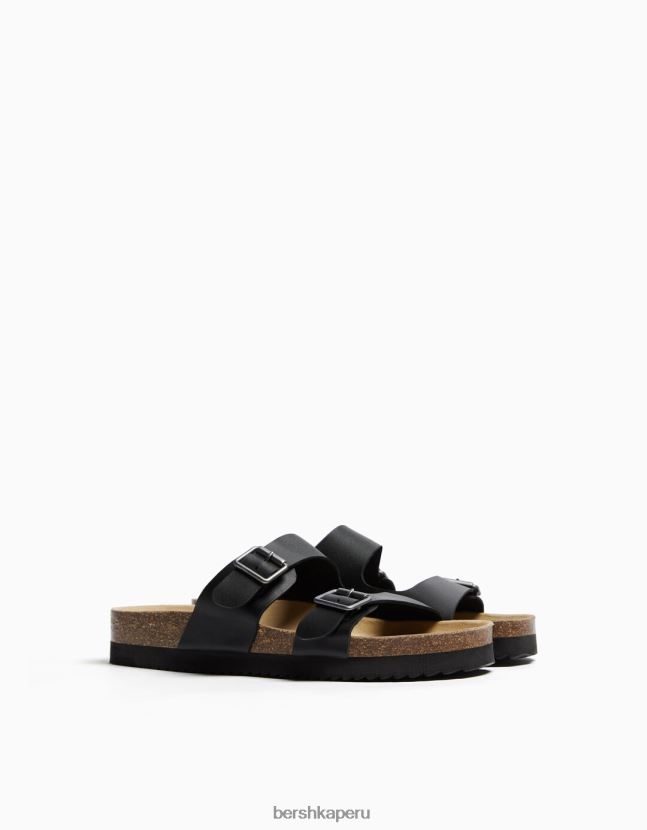 negro Bershka hombres sandalias de cuero con hebillas 806J6B3538