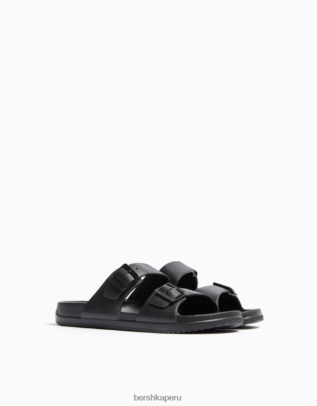 negro Bershka hombres sandalias de goma con hebillas 806J6B3036