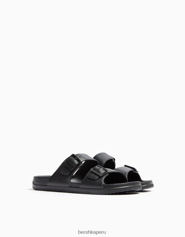 negro Bershka hombres sandalias de goma con hebillas 806J6B3560