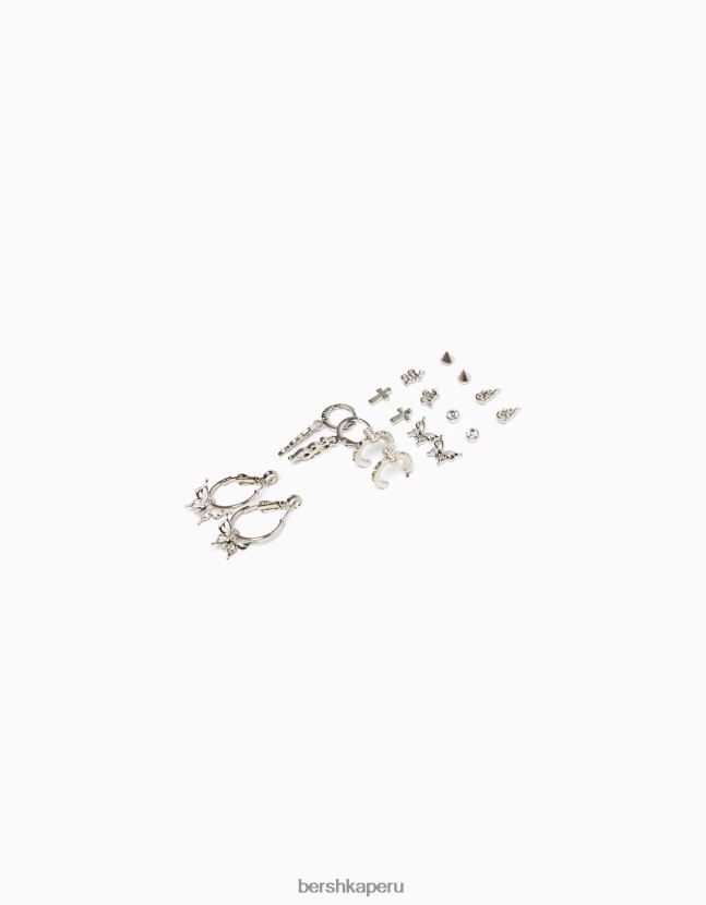 plata Bershka mujer pack de 9 pendientes vanguardistas 806J6B2516