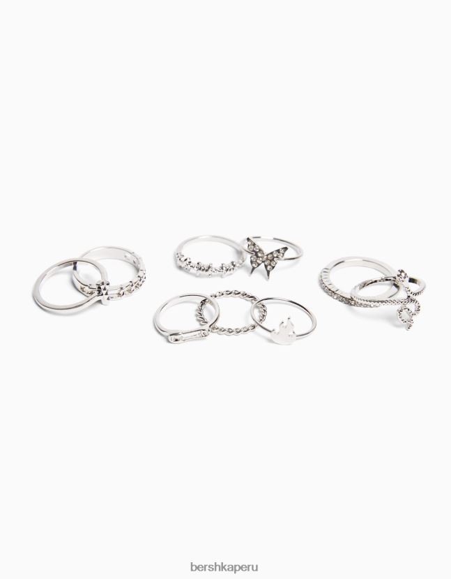 plata Bershka mujer paquete de 9 anillos vanguardistas 806J6B2452