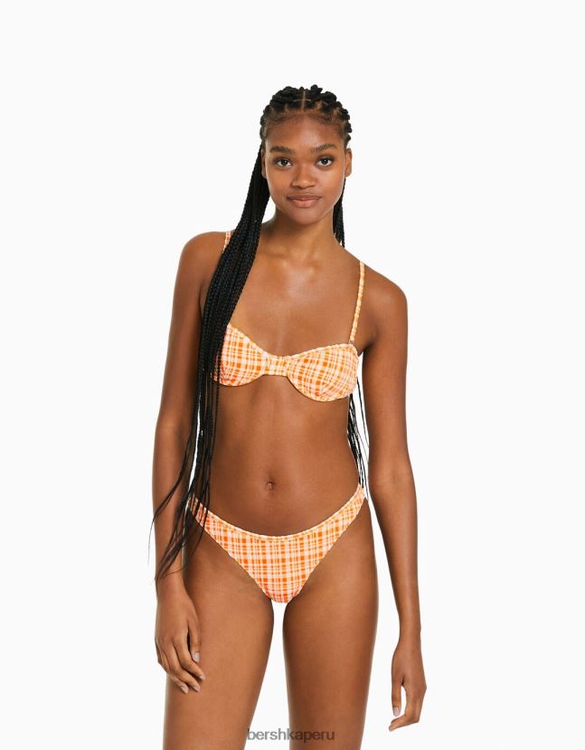 naranja Bershka mujer top de bikini a cuadros 806J6B1798