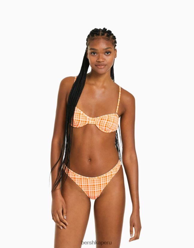 naranja Bershka mujer top de bikini a cuadros 806J6B1799