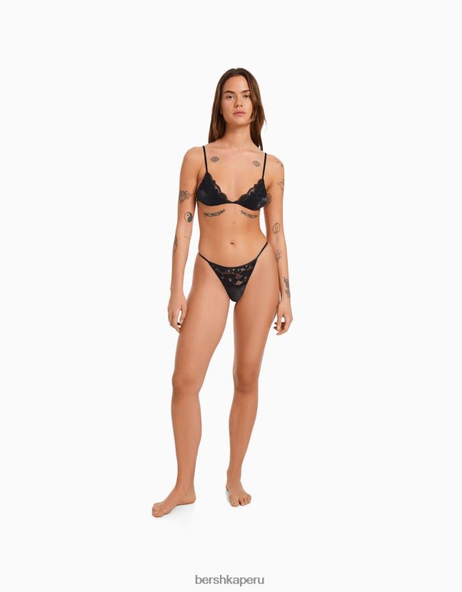 negro Bershka mujer tanga de encaje 806J6B1750