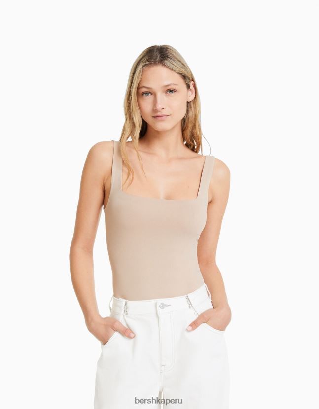 arena Bershka mujer body monocromático con tiras 806J6B695