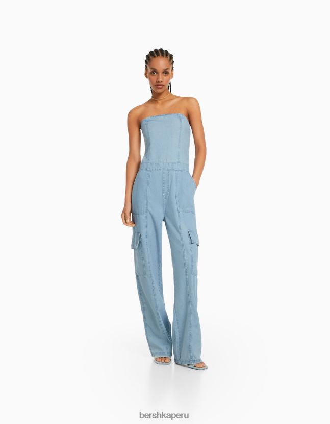 azul claro Bershka mujer jumpsuit cargo de mezclilla 806J6B108