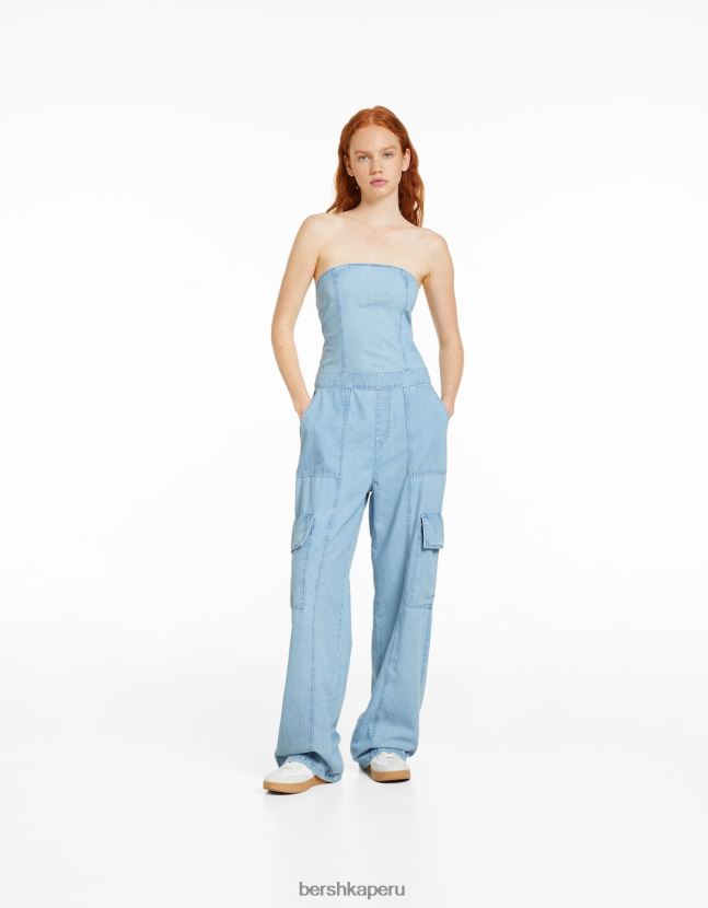 azul claro Bershka mujer jumpsuit cargo de mezclilla 806J6B4076