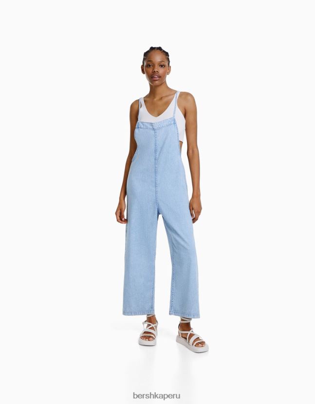 azul claro Bershka mujer jumpsuit de mezclilla con tiras 806J6B84