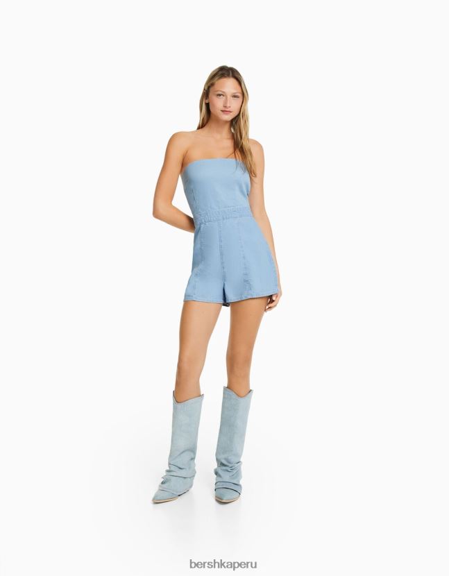 azul claro Bershka mujer mameluco de mezclilla 806J6B123