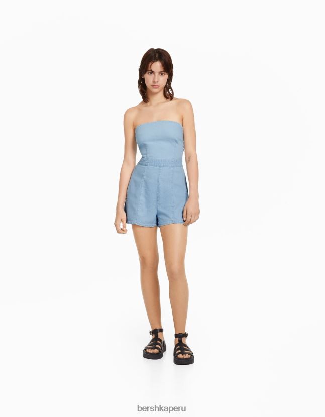 azul claro Bershka mujer mameluco de mezclilla 806J6B4077