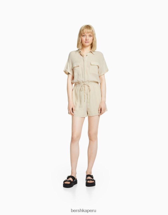 beige Bershka mujer mono utilitario rústico 806J6B4081